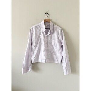 AMO Lavender-Striped Ruth Crop Cotton Button-Up Shirt Size S